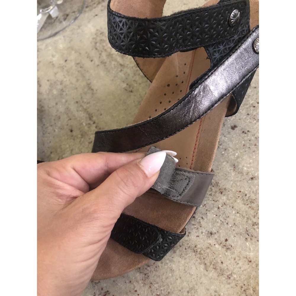 Cobb Hill Adele Black Gray Leather Comfort Sandal Heels Womens 9.5N Narrow - Picture 5 of 12